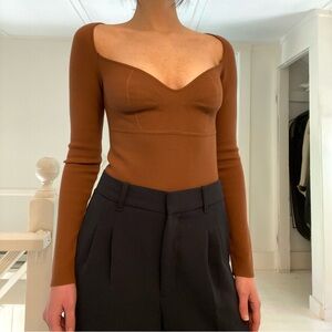 Zeynep Arcay Princess Knit Bodysuit in Brown